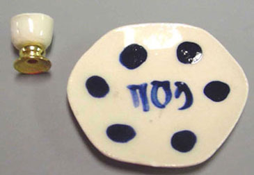 Dollhouse Miniature Ceramic Seder Plate & Goblet